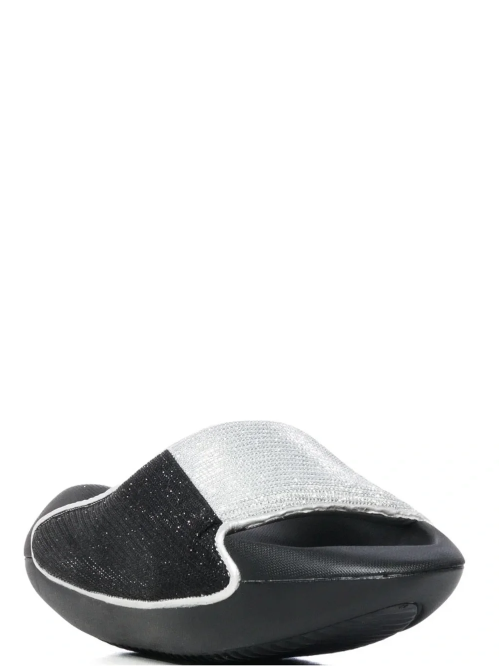 Black & Silver Sparkly Metallic Design Slip On Sandals